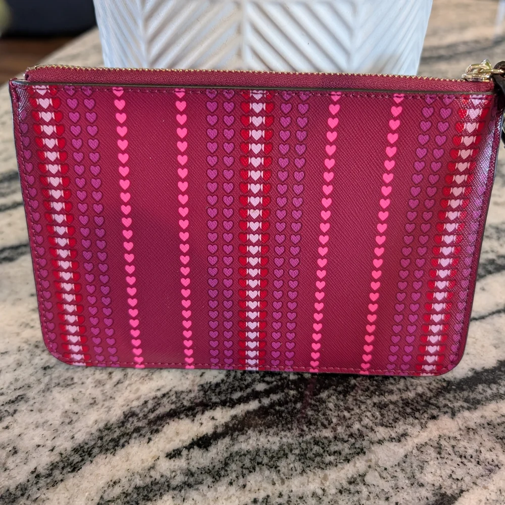 kate spade Heart-Print Pink & Burgundy Wristlet Clutch - Picture 2 of 7